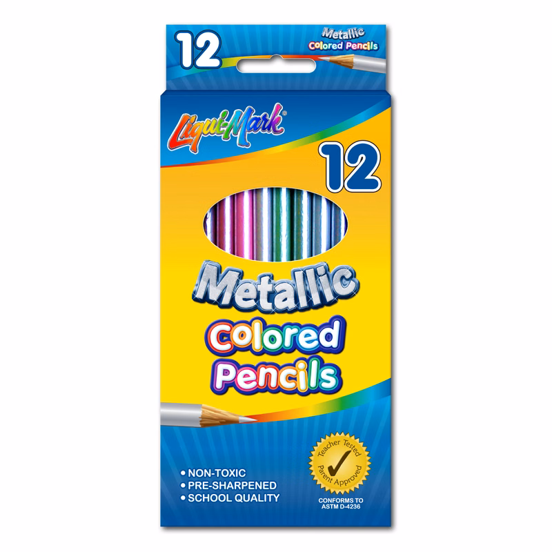 Set of 12 Metallic Colored Pencils 7" Pre-Sharpened