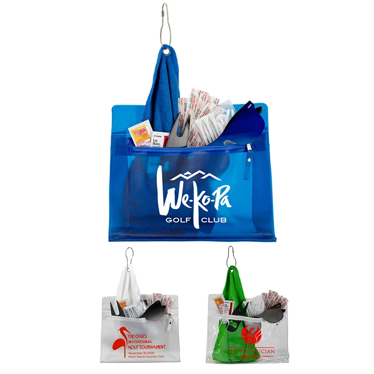 "LAYOVER 17" 17 Piece Golf Kit in Travel Pack with Components inserted into Zipper Kit 1