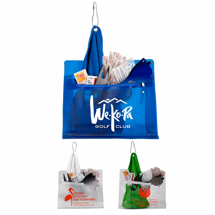 "LAYOVER 17" 17 Piece Golf Kit in Travel Pack with Components inserted into Zipper Kit