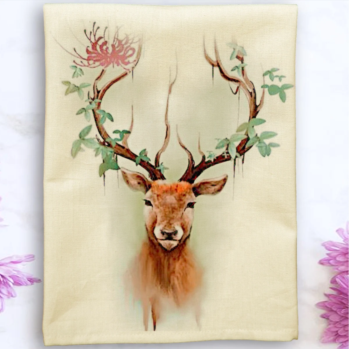 Cream Solid Plain Weave Kitchen Towel with Custom Print 1
