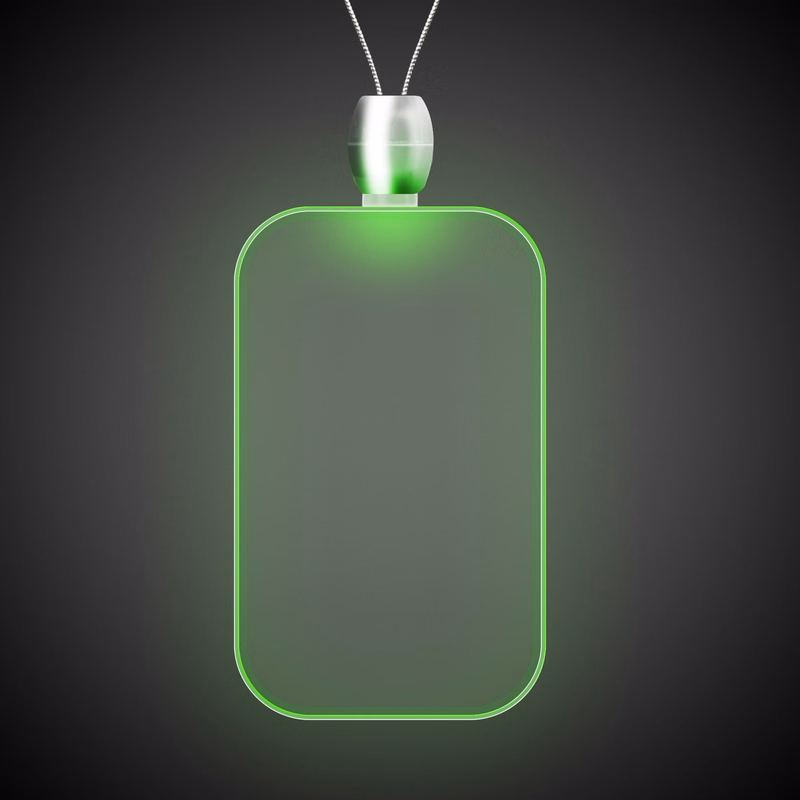 Dog Tag Green Light-Up Acrylic Pendant Necklace