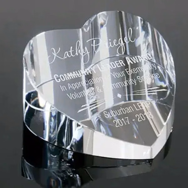 Crystal Clear Slant Heart Paperweight Award