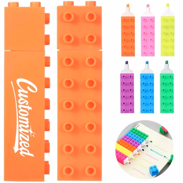 Custom Block Highlighter Set Stackable Neon Colors — Education & Office Promotional Pens
