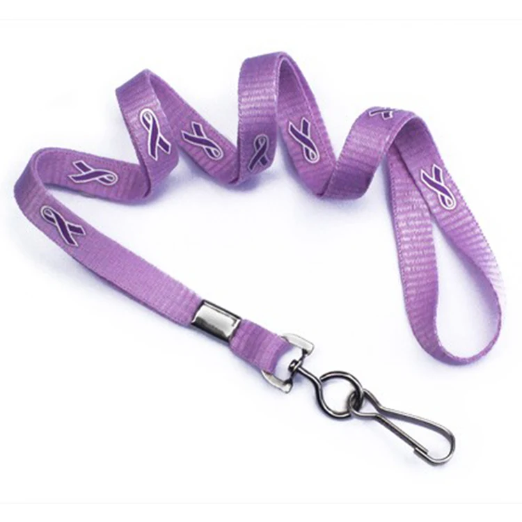 3/8" Purple Breast Cancer Awareness Ribbon Lanyard 1