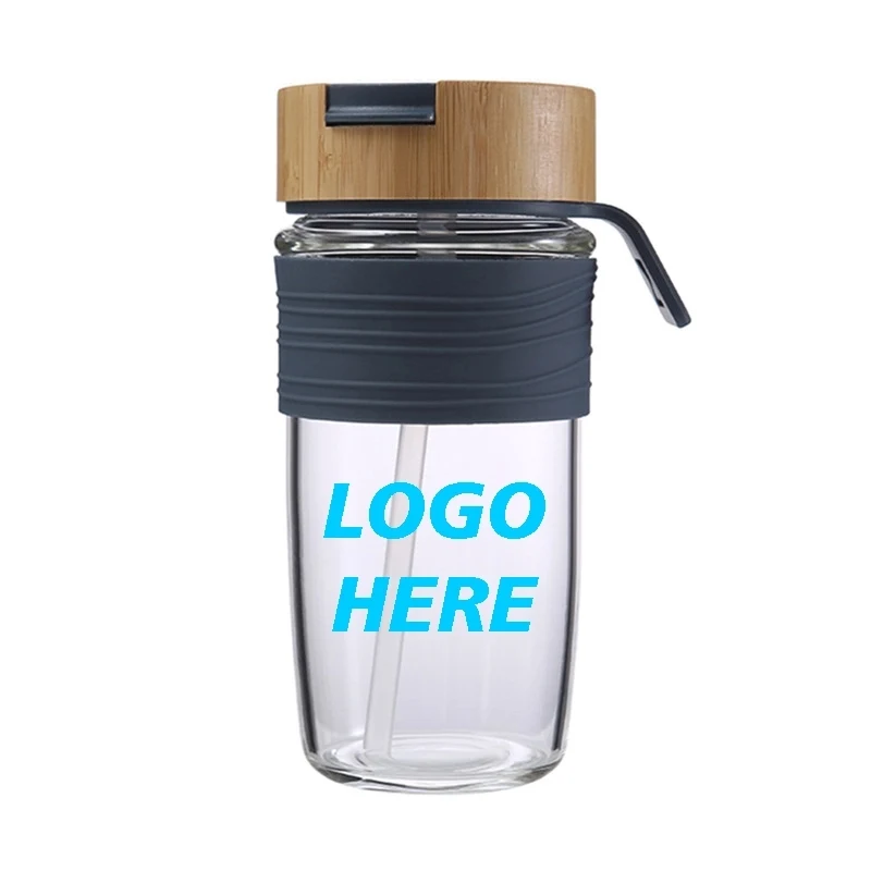 Custom 20 oz Glass Tumbler With Bamboo Lid And Straw 1