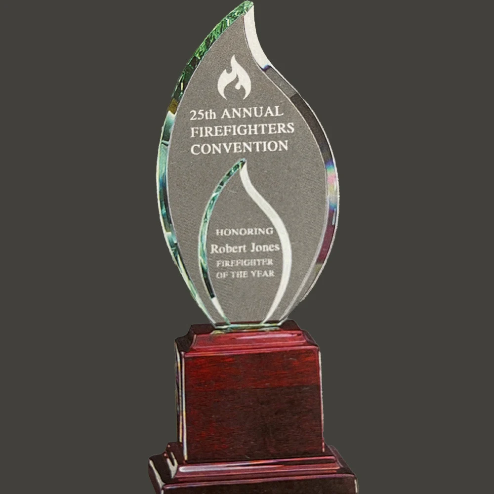 Glass Double Frame Award on Rosewood Stand 1