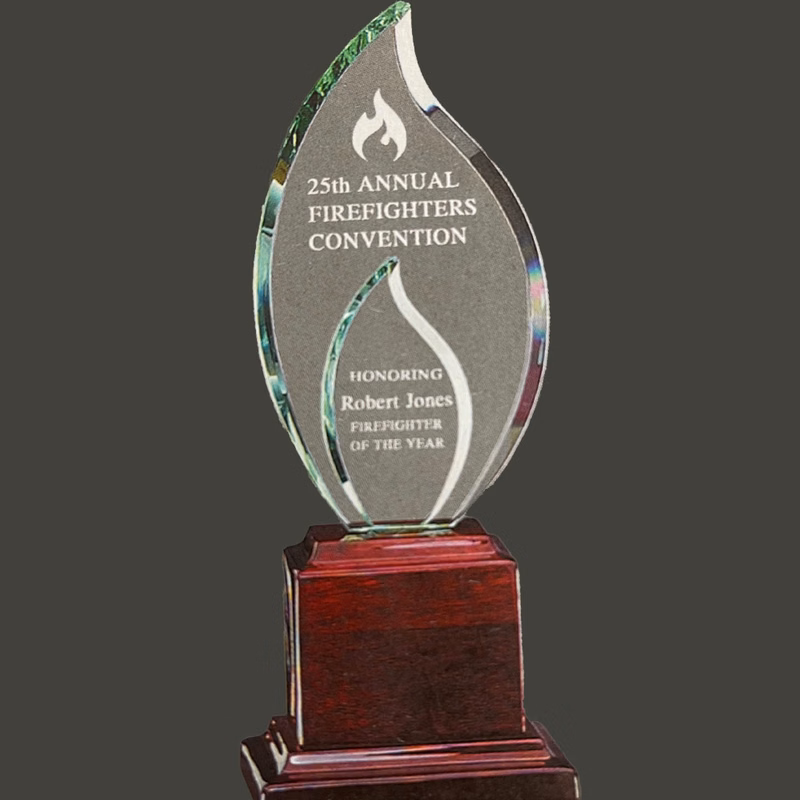 Glass Double Frame Award on Rosewood Stand