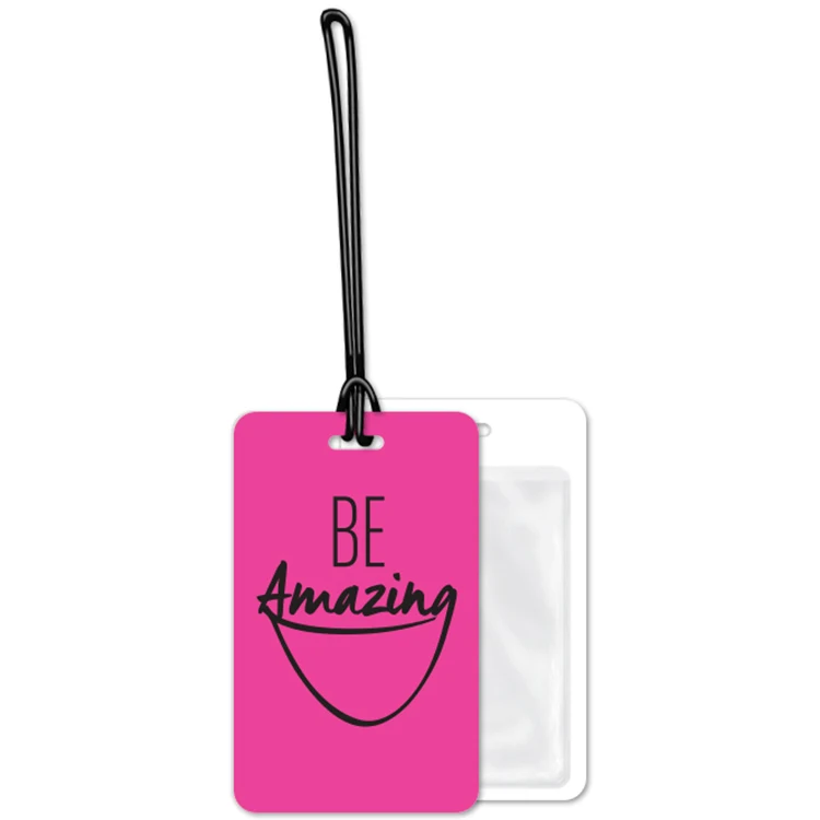 Luggage Tags White Plastic 2.75"x4.5", Spot Colour, 6" Loop attached & Clear Pocket 1