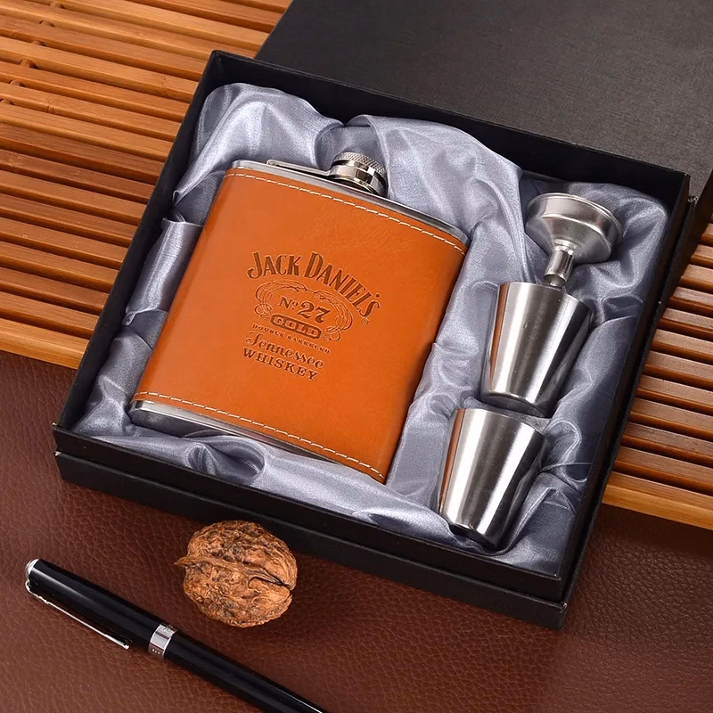 7oz Custom Stainless Steel Hip Flask 4 Pieces Gift Box Set