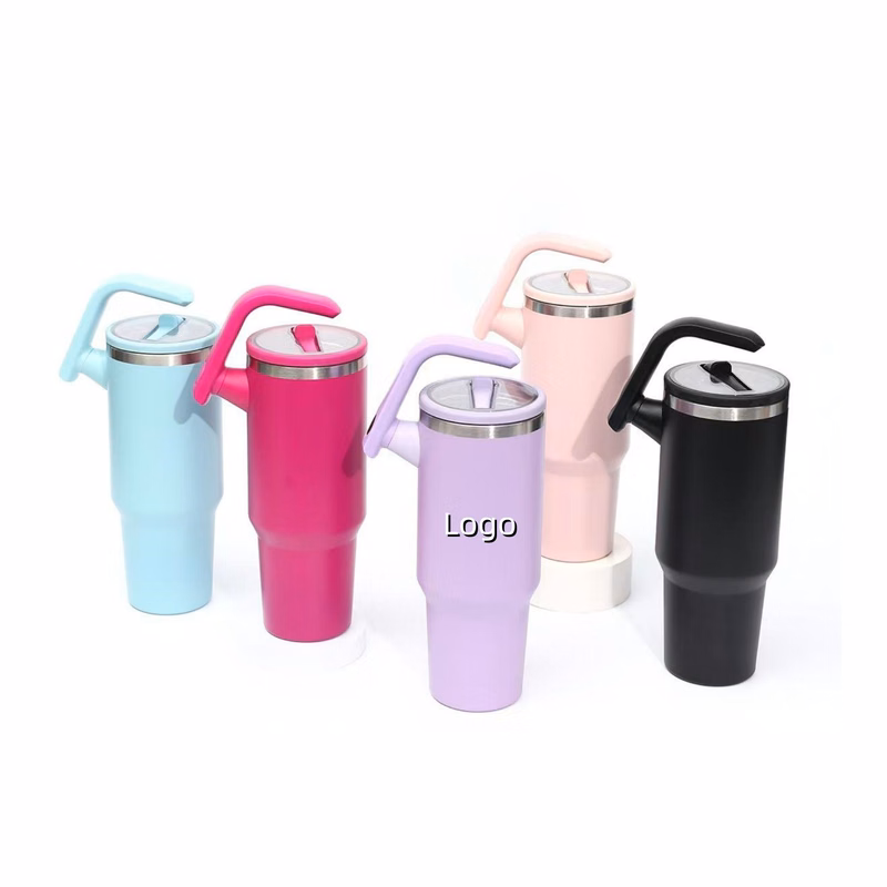 20oz, 30oz, 40oz Vacuum Stainless Tumbler With Rotatab Handle And Straw For Travel, Outdoors, Sport