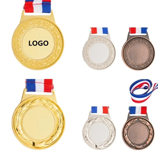 Custom 1.57" Gold Silver Bronze Award Medals — Full Color Recognition Ribbon 1