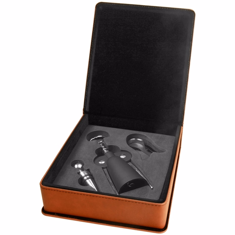 Leatherette Three-piece Wine Set - Rawhide