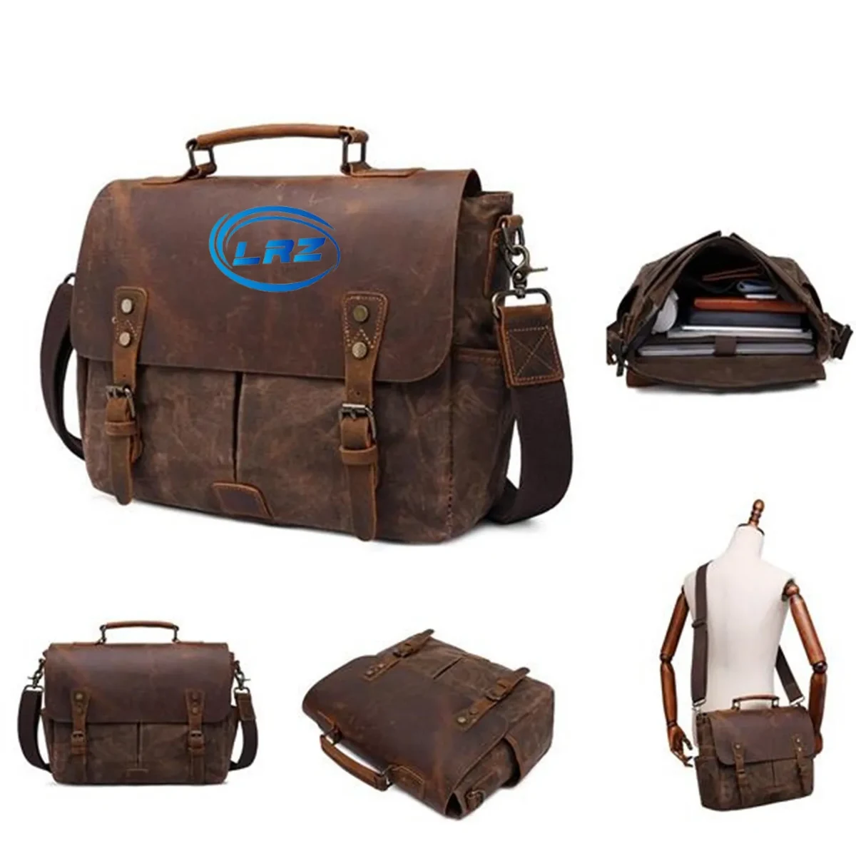 Simple retro crazy horse leather large capacity bag 1