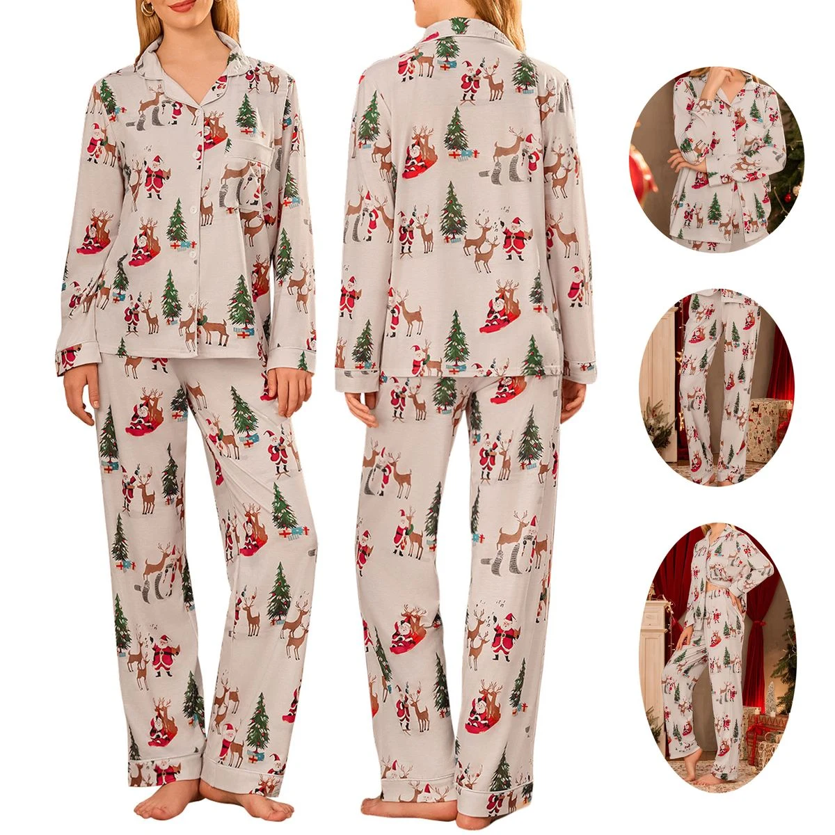 Christmas Family Matching Pajamas Long Sleeve Button Down Pj Set 1