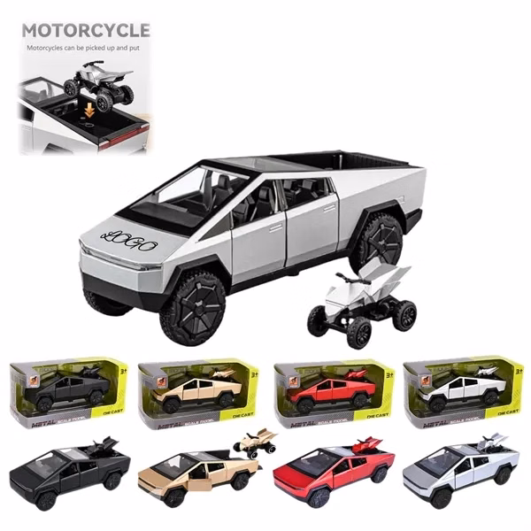 Custom 1:36 Scale Diecast Pickup Truck and Motorcycle Set with Display Case — Holiday Gift