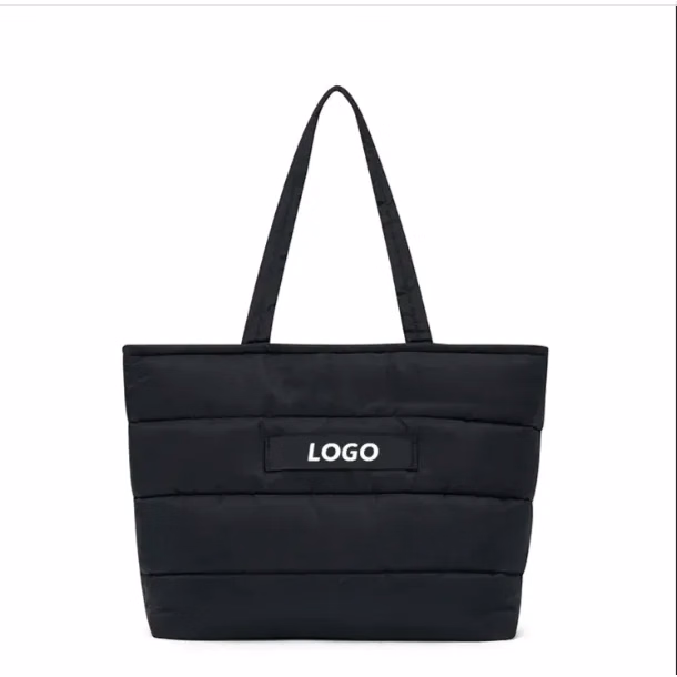 Padded Nylon Puffy Tote Shoulder Bag