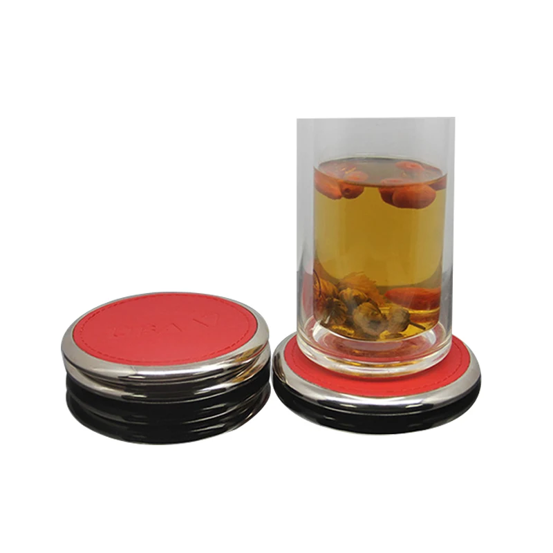 Double-layer leather coaster Inside contains MDF, leather surface 1