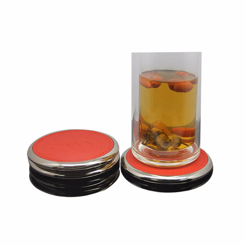 Double-layer leather coaster Inside contains MDF, leather surface