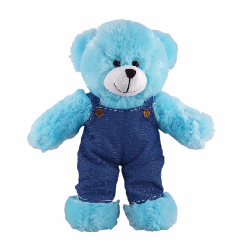 Soft Plush Stuffed Blue Bear in denim overall.