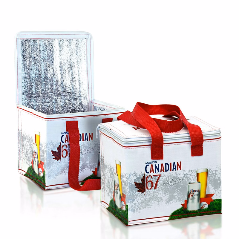 Custom Full-Color 145g Laminated Woven Insulated 6-Can Cooler Bag 8"x6.5"x6.75"