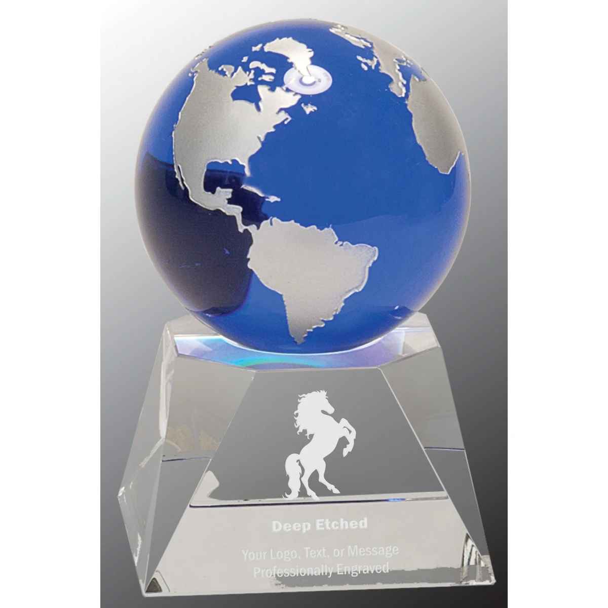5" Blue Crystal Globe Award on Clear Crystal Base 1