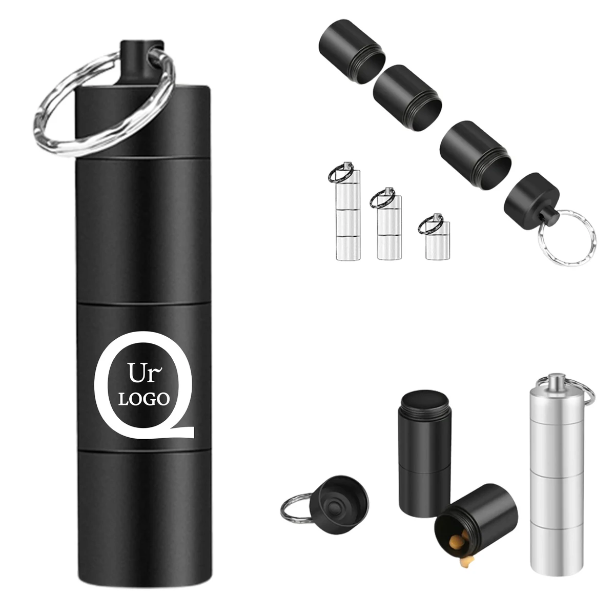 Aluminum Alloy Small Medicine Bottle W/Keyring 1