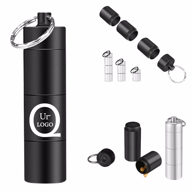 Aluminum Alloy Small Medicine Bottle W/Keyring
