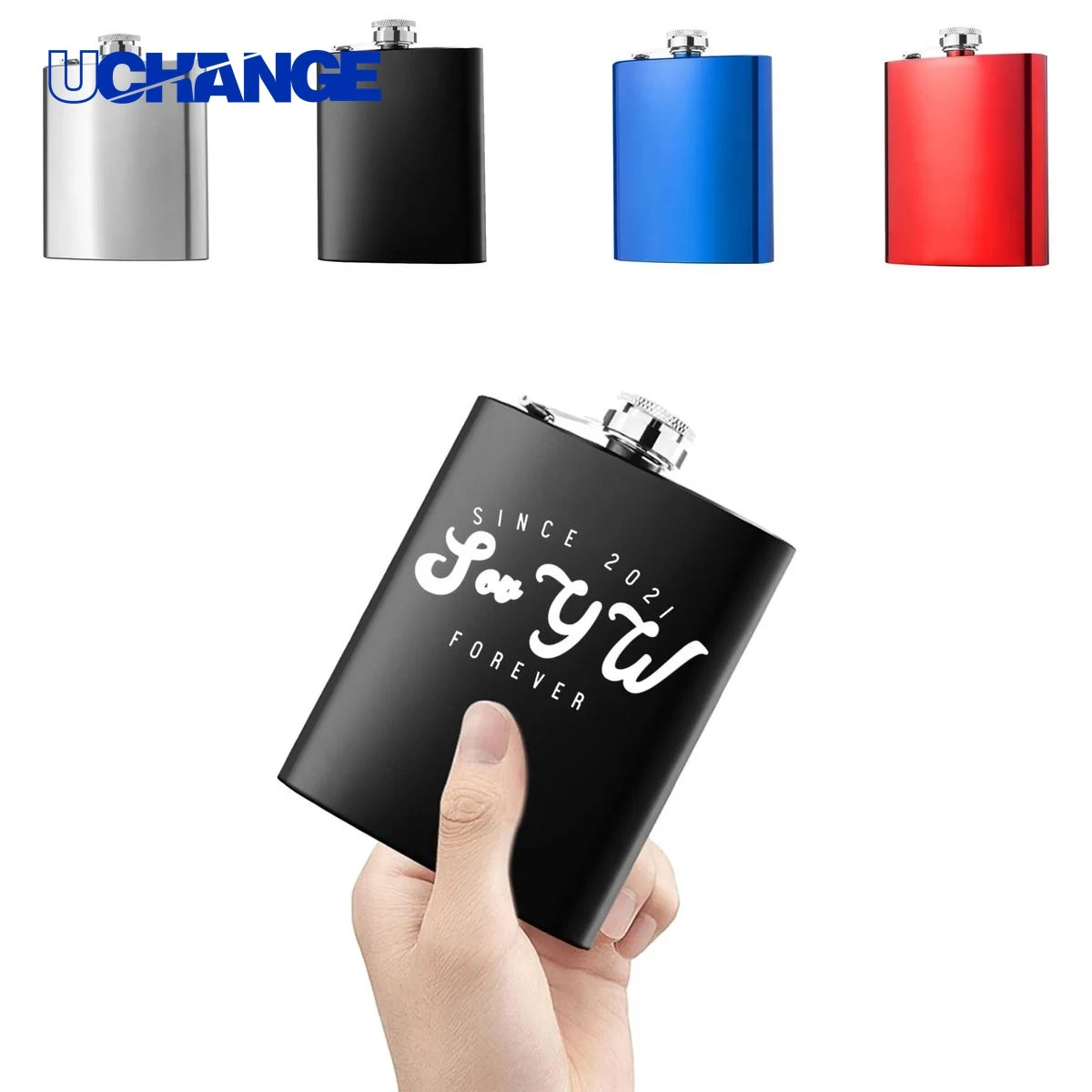 Outdoor Stainless Steel Flat Wine Bottle Container (6oz), custom water bottle with logo imprint 1