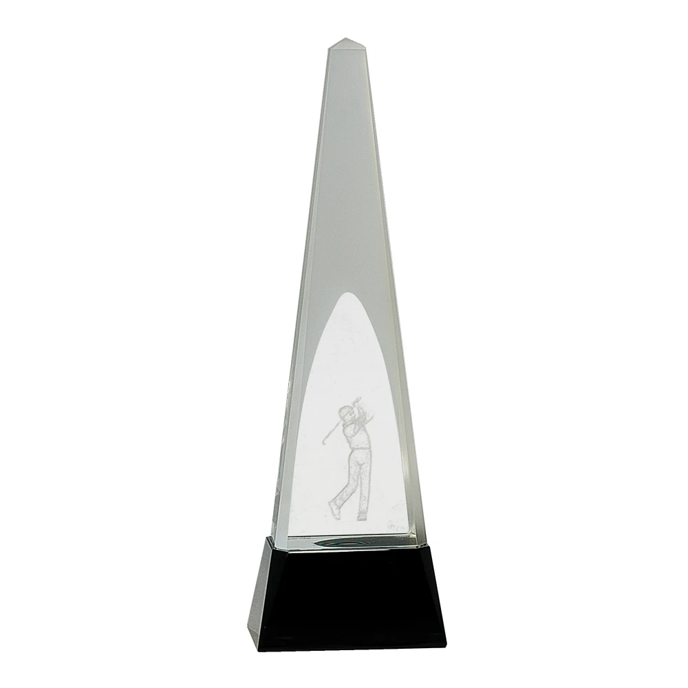 10 3/4" Clear Crystal Golf/Wave Trophy On Black Pedestal Base 1