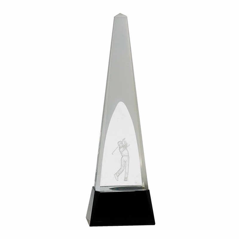 10 3/4" Clear Crystal Golf/Wave Trophy On Black Pedestal Base