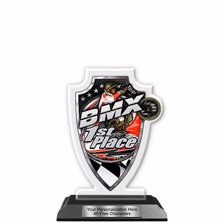 Acrylic Trophy: 6" Arrowhead, BMX Design, 3x5"
