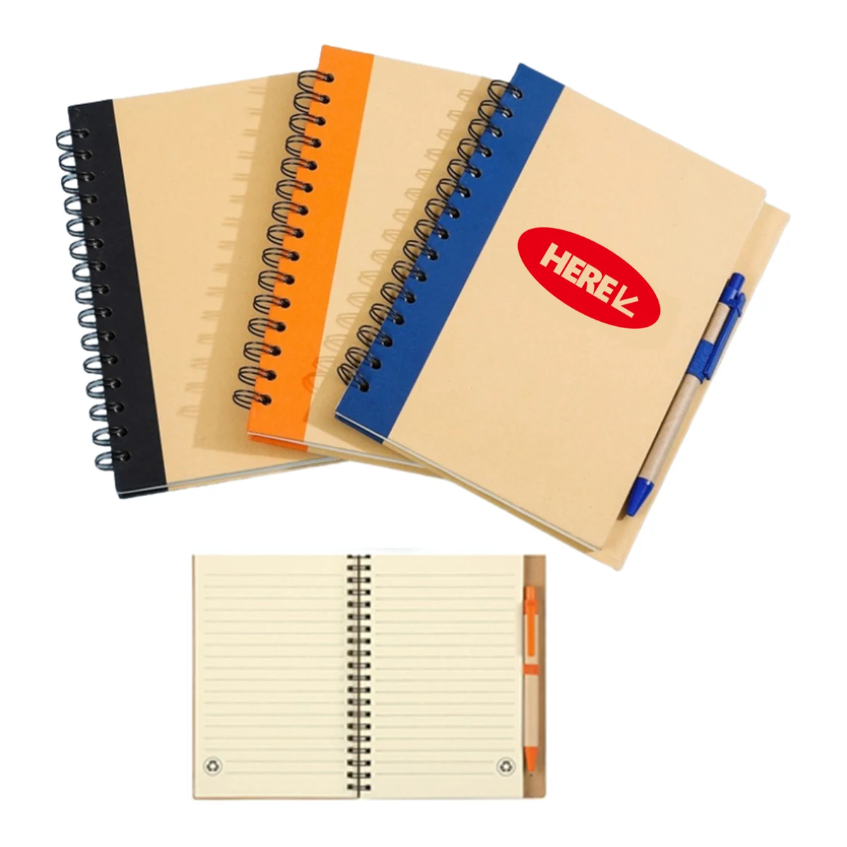 MOQ50 Kraft Paper Cover Spiral Notebook With Pen Holder 1