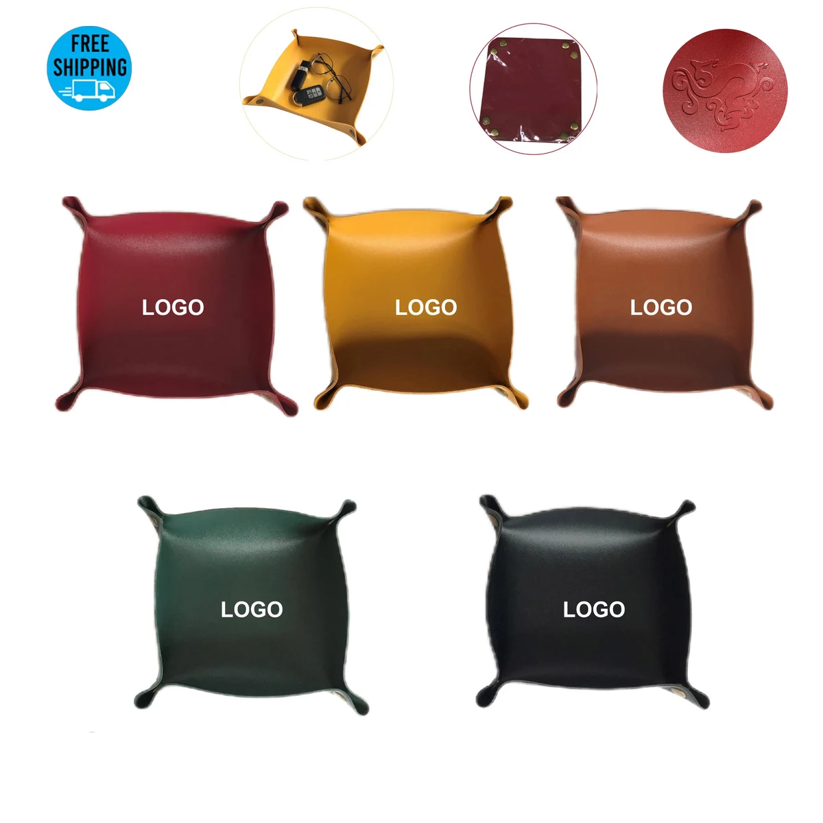 5.9'' x 5.9'' Foldable Leather Valet Tray 1