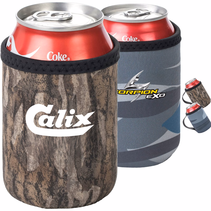 12 Oz. Neoprene collapsible camo can Cooler w/ Strap Handle