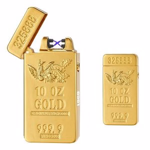 Exquisite Gold Break Shaped Dual E Arc Lighter With Phoenix Mark