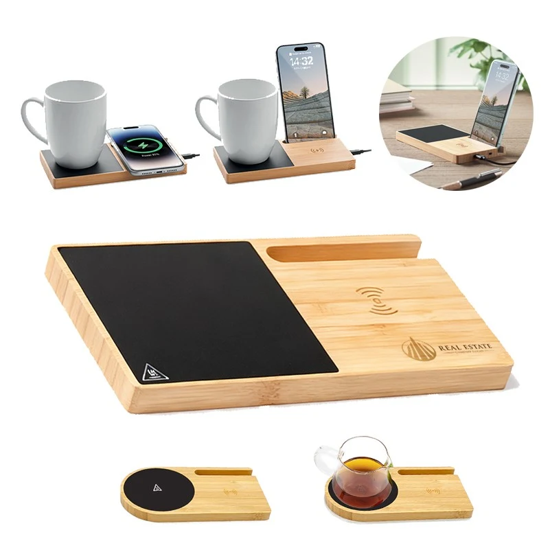 3-in-1 Bamboo Eco-Friendly Wireless Charger & Mug Warmer 1