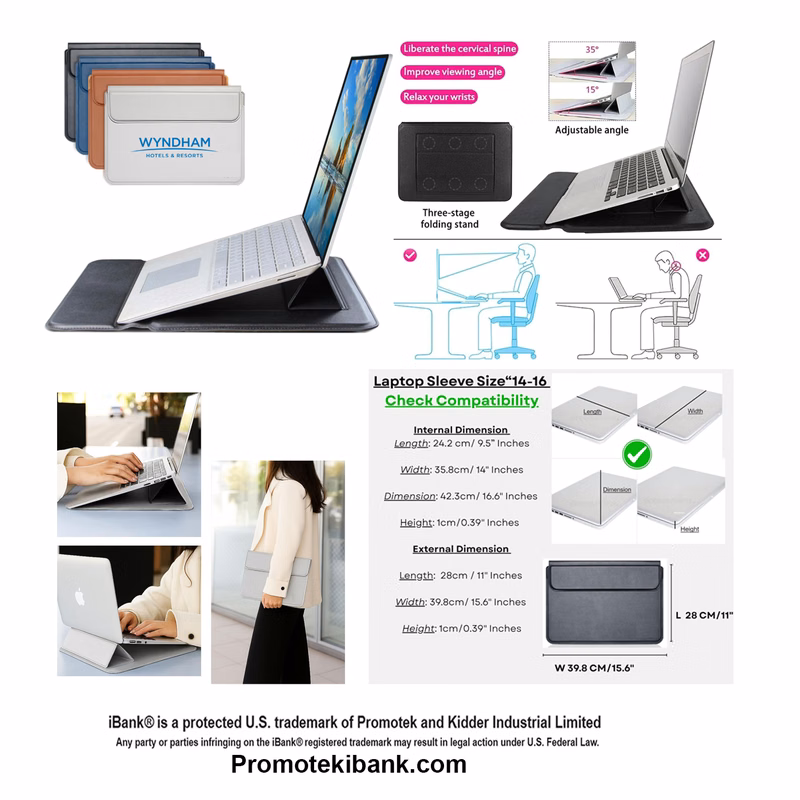 iBank ® 16.6" Laptop Sleeve with Magnetic Closure Adjustable Stand