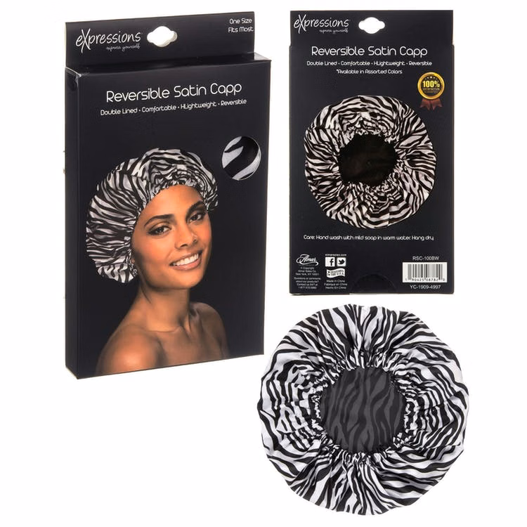 Reversible Satin Hair Caps - Zebra Print