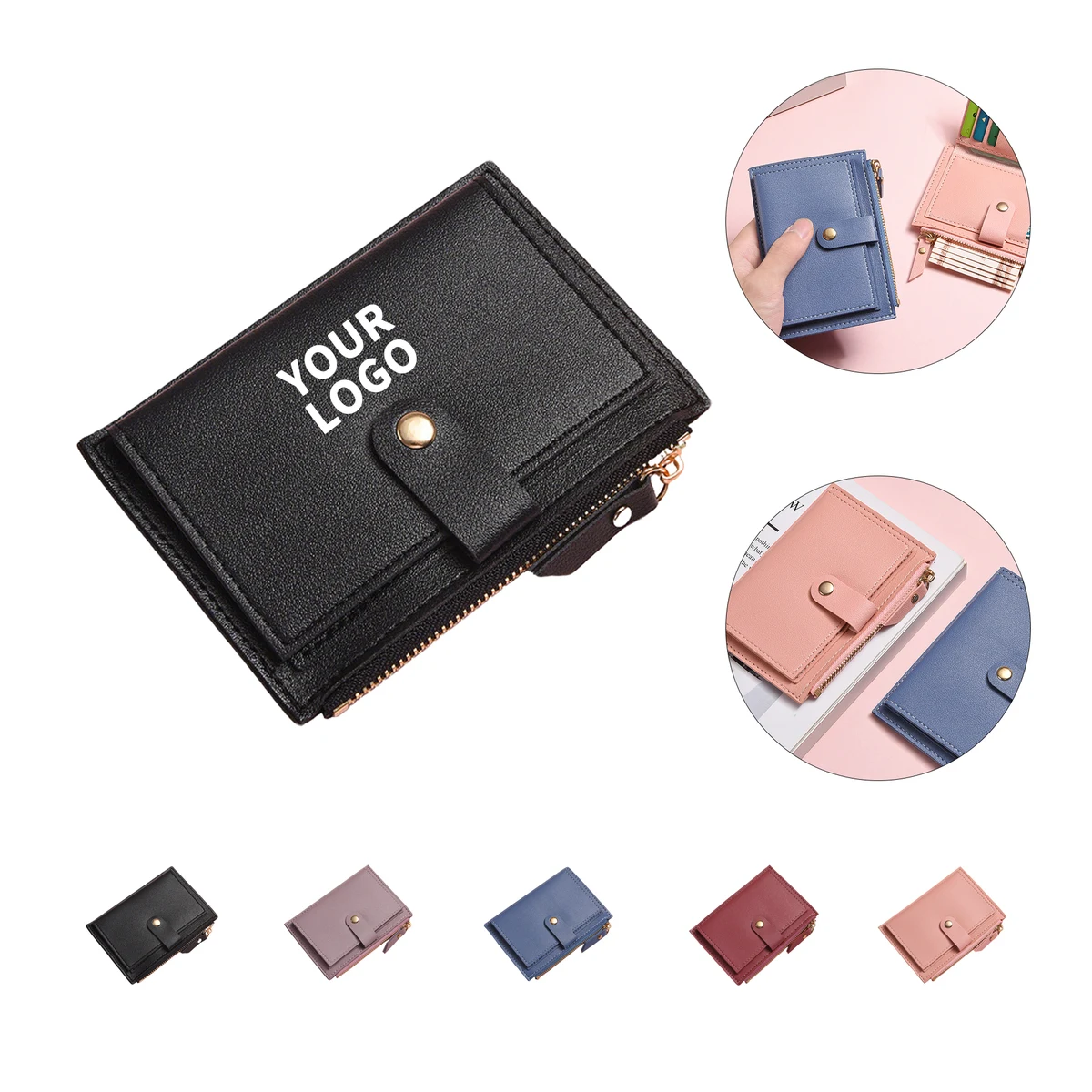 Slim PU Card Wallet With Snap Closure 1