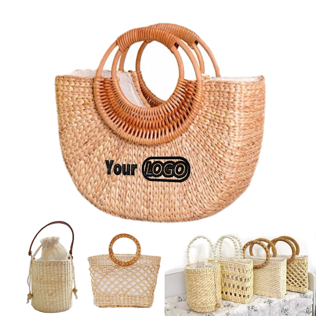 Rattan Round Handle Woven Tote Bag 1