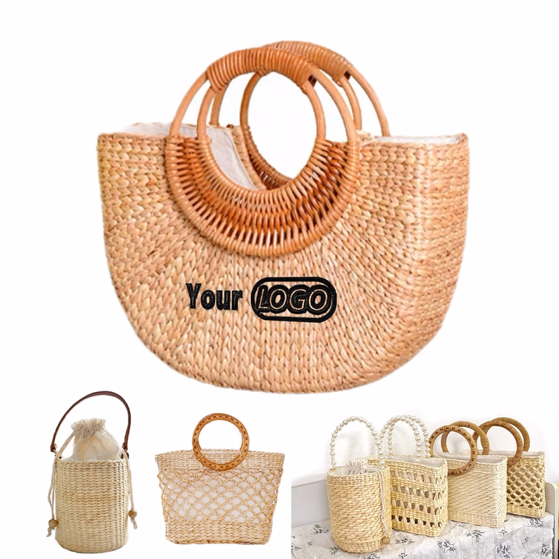 Rattan Round Handle Woven Tote Bag