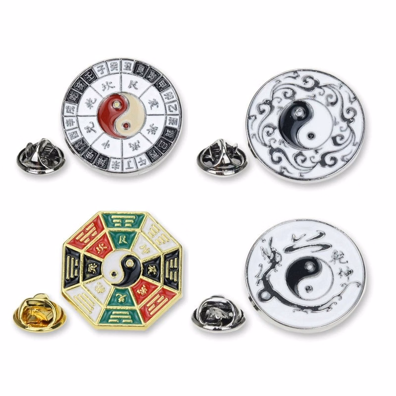 Chinese Traditional Tai Chi Eight Diagrams Badge Vintage Lucky Pins