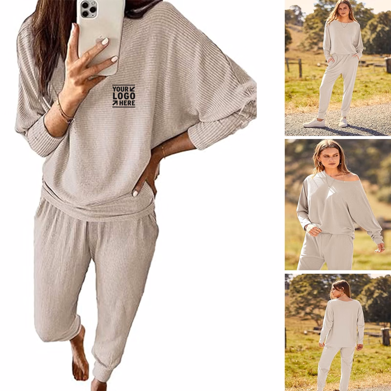 Women's 2 Piece Fashion Outfits Solid Color Long Sleeve Long Pants Pullover Sweatsuit