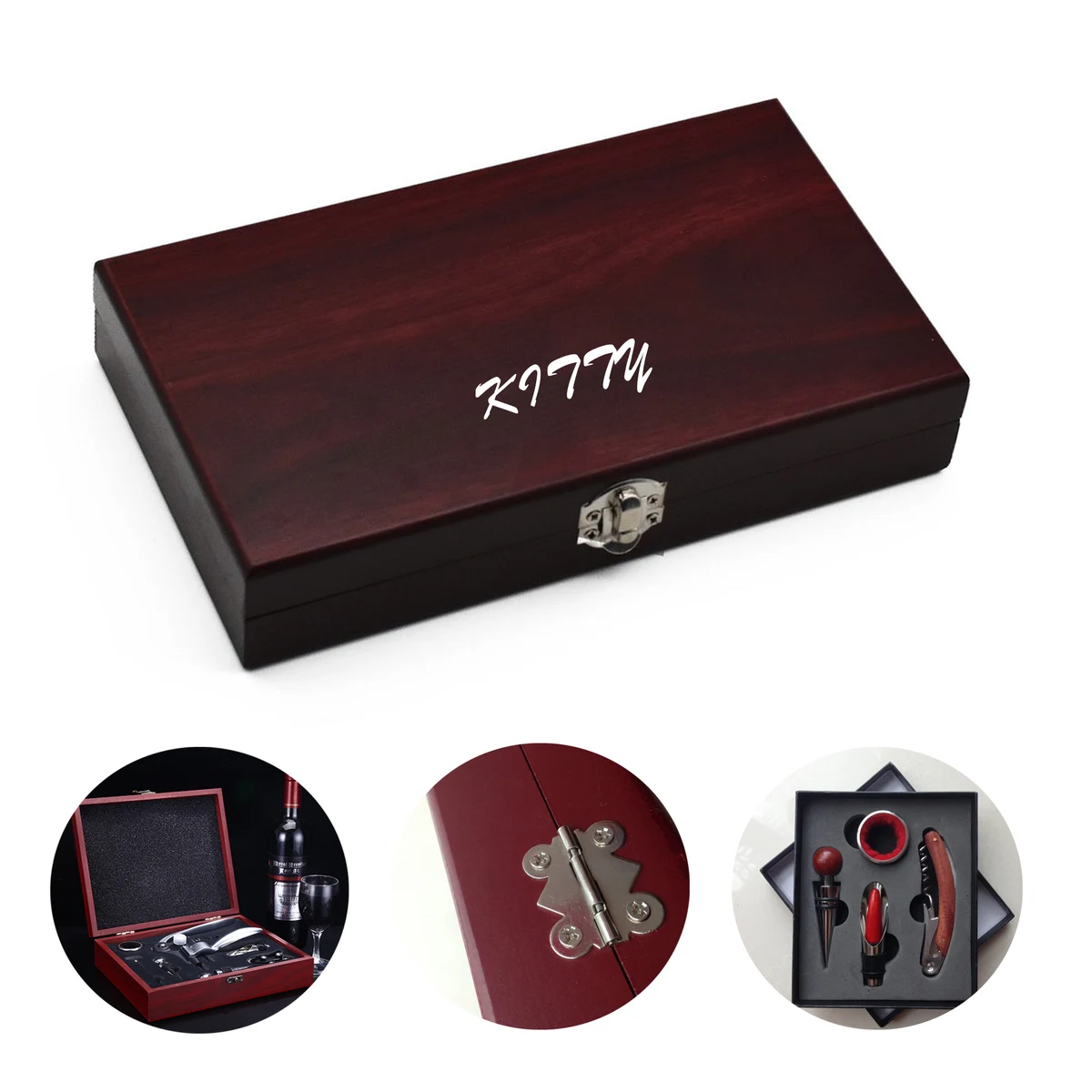 Rosewood Finish 5-Piece Wine Gift Set 1