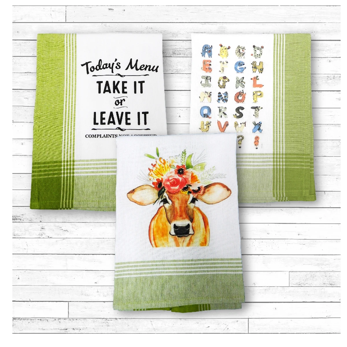 Lime/White Plaid Kitchen Towel with Custom Print 1