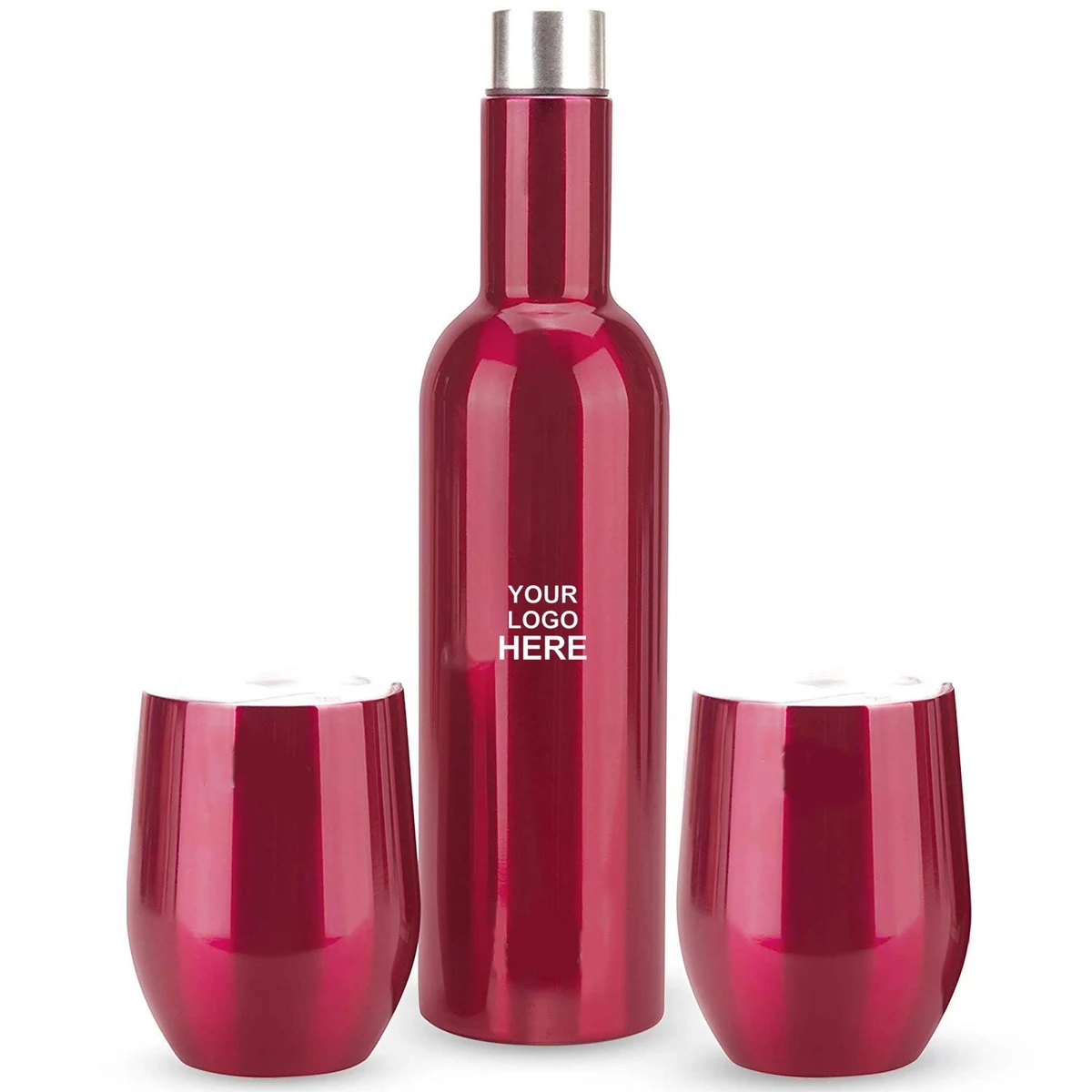 Vacuum Wine Bottle 25Oz & Two Wine Tumbler With Lids 16Oz 1
