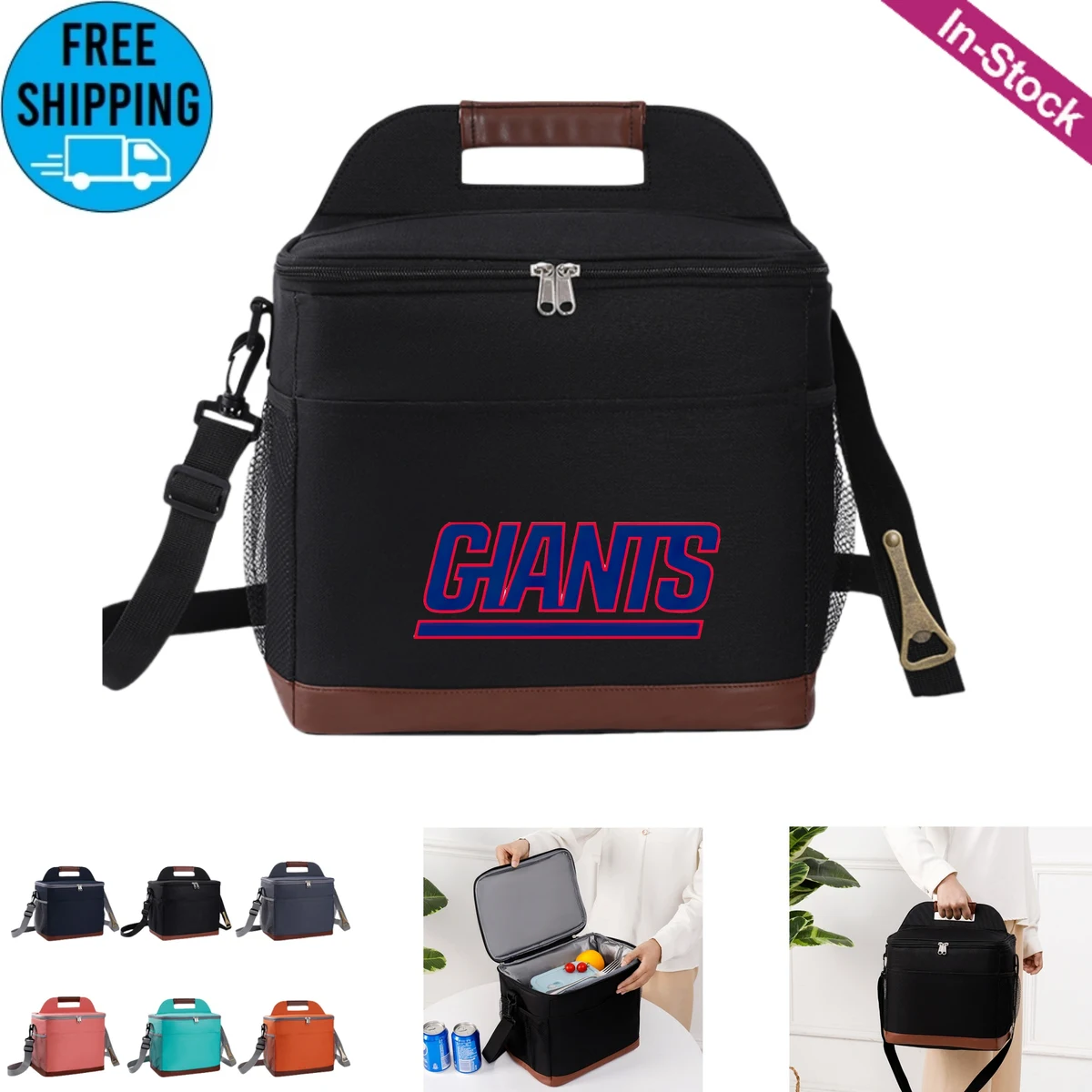 Insulated Lunch Box Freezable Cooler Bag with Beer Bottle Opener and Adjustable Shoulder Strap 1