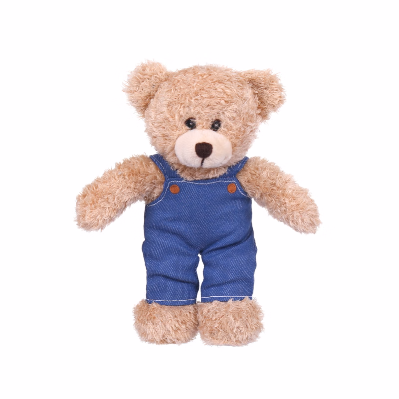Soft Plush Tan Bear in Denim Overall