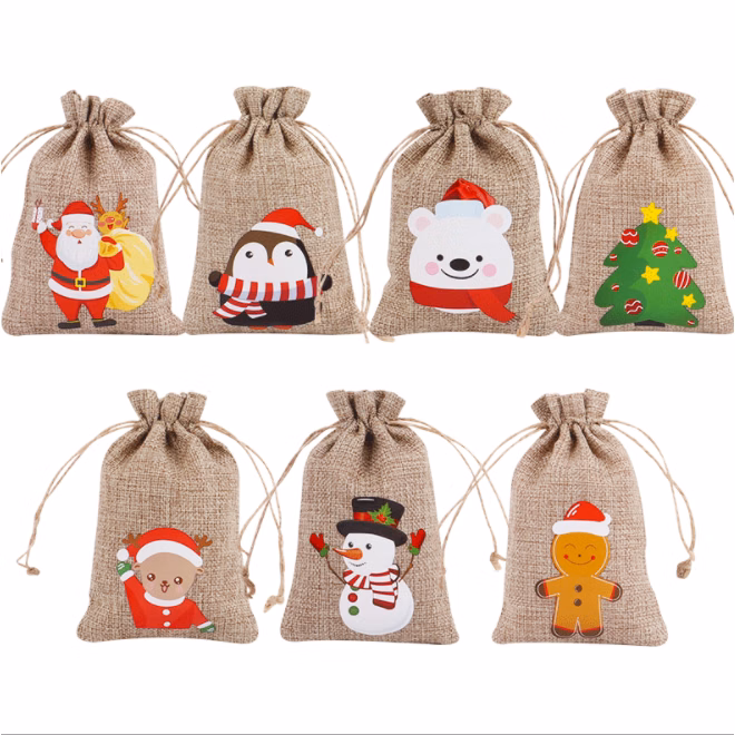 Christmas Gift Bags Small Burlap Sack Bulk with Drawstrings