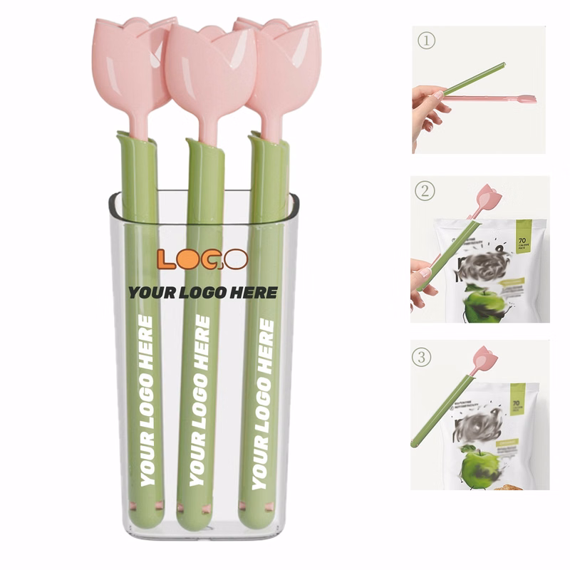 Set Of 5 Tulip-Shaped Sealing Clips With Storage Box